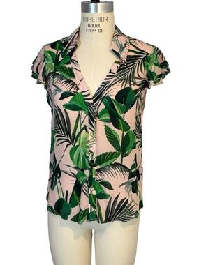 NWT Alice + Olivia Randa Printed Ruffle Sleeve Silk - Tropical SMALL MSRP $295